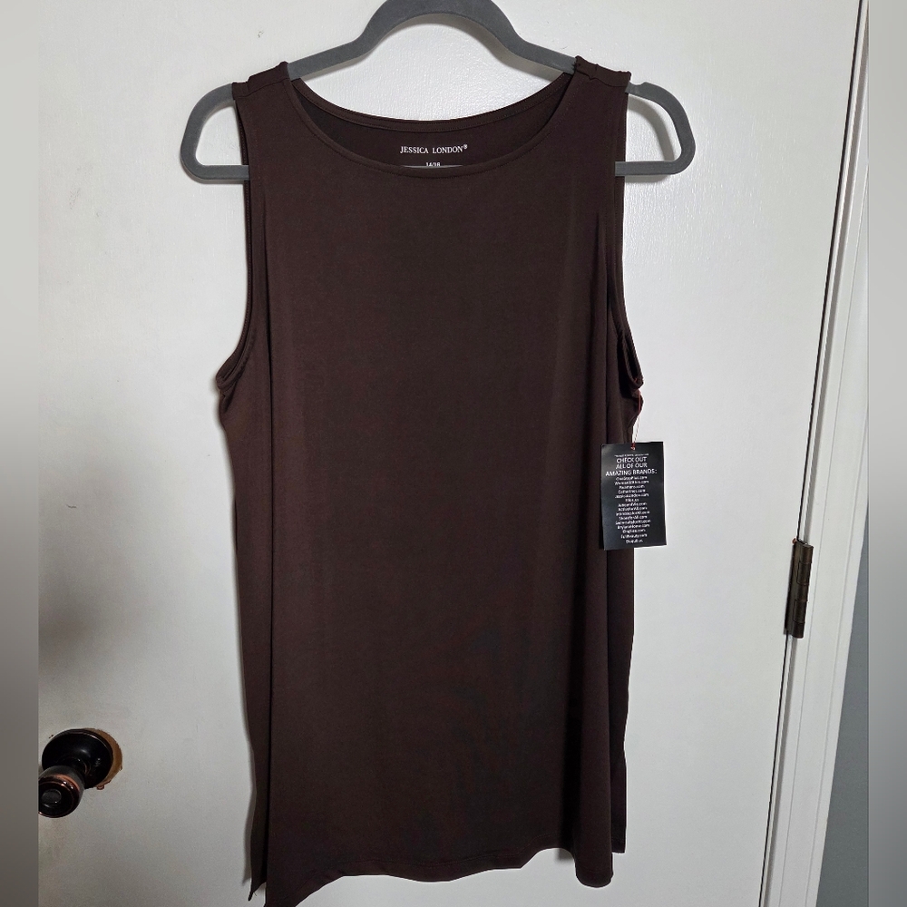 Jessica London Women's Sleeveless Stretch Knit Tunic Tank Black size L 14/16
